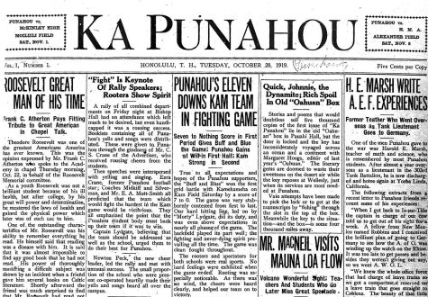 Front page of the first edition of Ka Punahou, October 1919