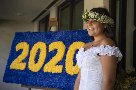 Nani Tomich 20 prepares to receive her diploma at Graduation, one of many events reimagined in 2020. Photo courtesy of Punahou School.