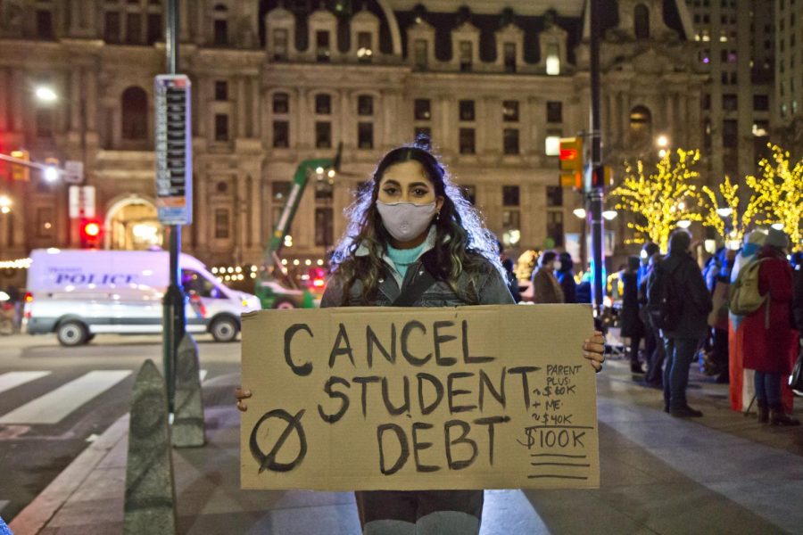 Protestors in Philadelphia demanding the Biden Administration to cancel student debt. Photo Courtesy of Kimberly Paynter/WHYY.